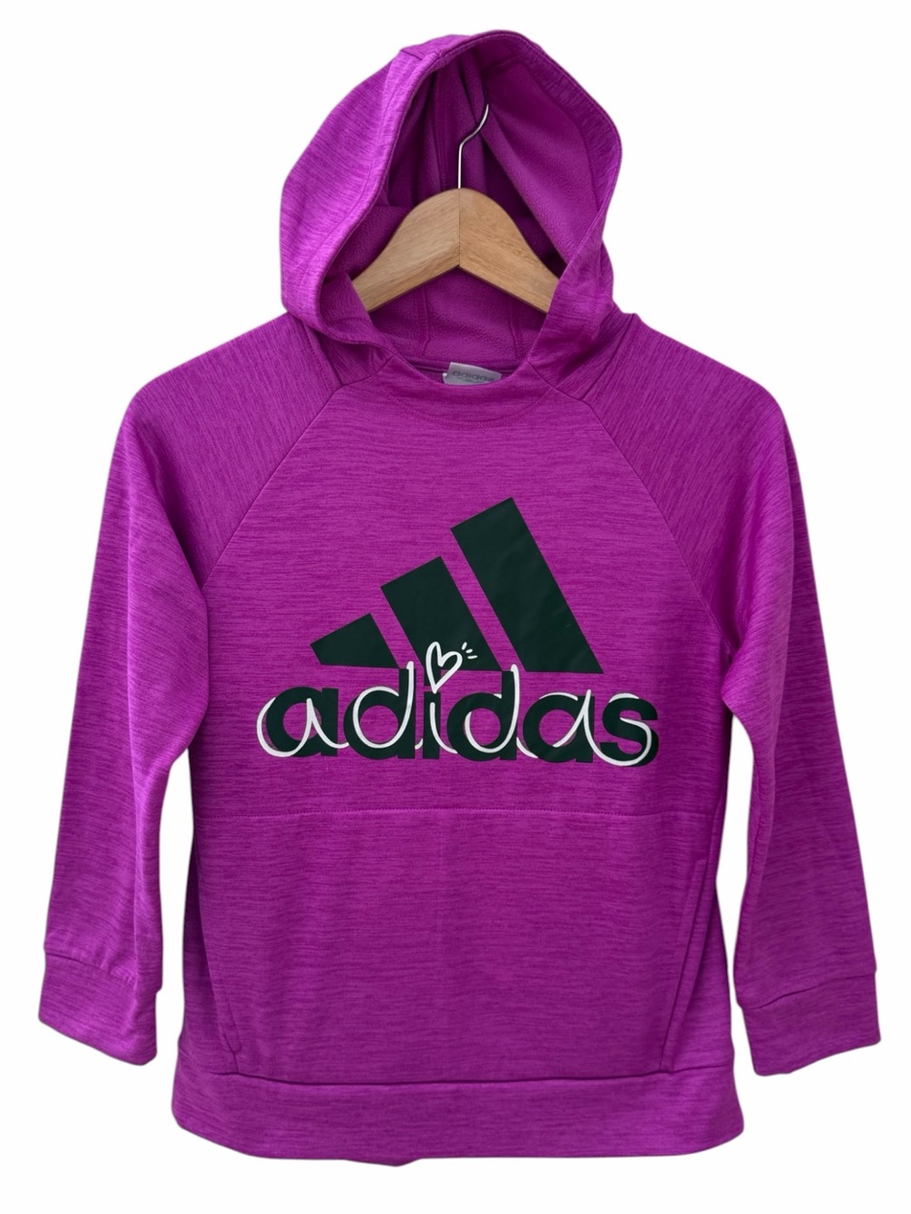 Adidas Girls Black Logo Fushia Hoodie Size M 10-12 Long Slv Pocket Sporty Casual